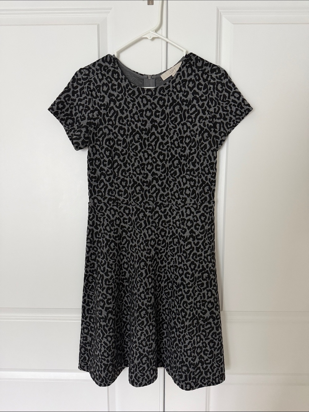 LOFT Black and Gray Leopard Print Midi Dress